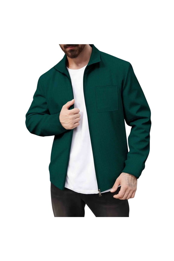 Men's Softshell Jacket with Full Zip Closure, Breathable Polyester Fabric, Solid Color Design, Lightweight Windproof and Water-Resistant for Outdoor Sports and Casual Wear
