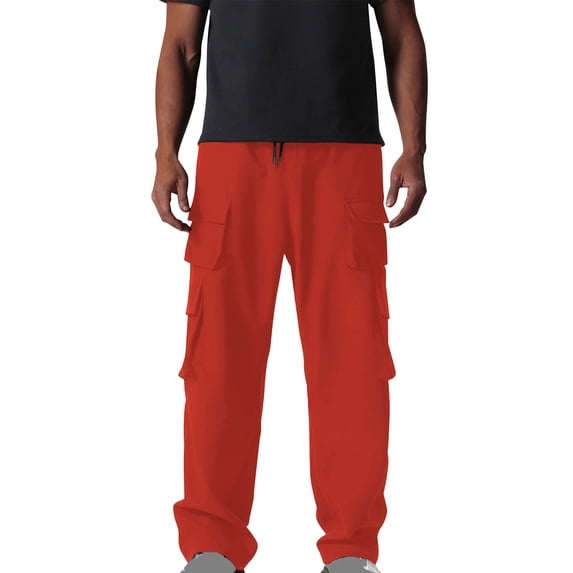 Paiwinds Men's Solid Color Cargo Pants Drawstring Elastic Waistband Multi Pocket Workwear Trousers Loose Fit Casual Outdoor Hiking Bottoms