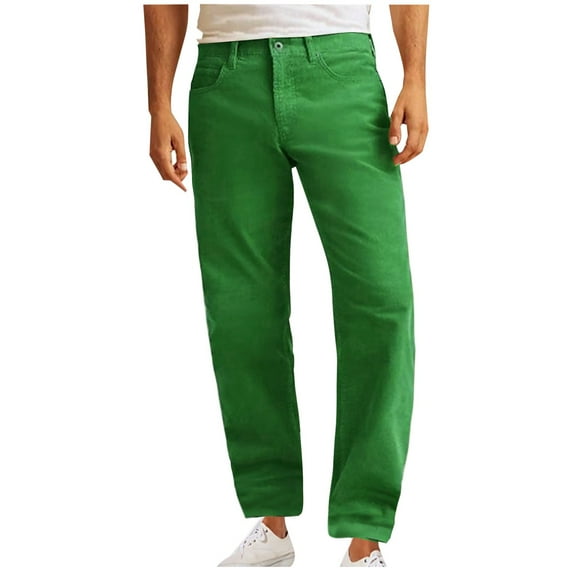 Paiwinds Men's Solid Color Corduroy Pants with Button Closure and Loose Straight Leg for Casual Wear and Stylish Design