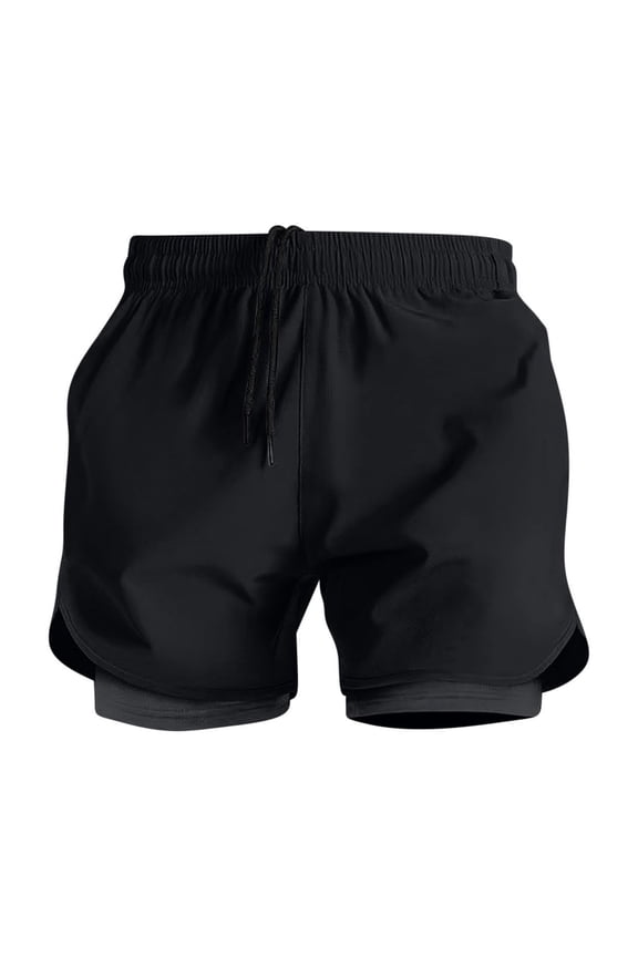 Men's Solid Color Double-layer Running and Fitness Shorts with Inner Compression and Quick-Dry Fabric for Intense Workouts and Gym Sessions