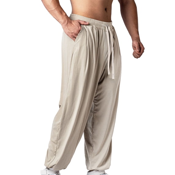 Paiwinds Men's Solid Color Elastic Waistband Drawstring Ankle Pants, Comfortable for Sports and Leisure, Breathable Fabric for All Seasons, Straight Leg Design with Pockets