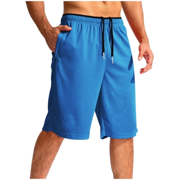 Paiwinds Men's Solid Color Fitness Running Shorts with Zipper Pockets and Elastic Drawstring Waist - Soft Breathable Polyester Athletic Shorts for Gym and Casual Wear