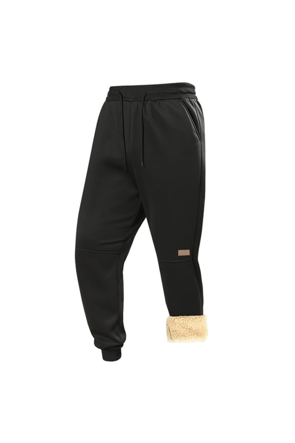 Men's Solid Color Fleece Warm Pants with Lamb Fleece Lining, Comfortable for Winter Wear, Elastic Waist with Drawstring, Pockets for Essentials