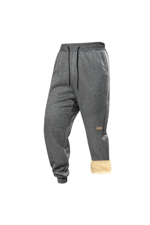 Men's Solid Color Fleece Warm Pants with Lamb Fleece Lining, Comfortable for Winter Wear, Elastic Waist with Drawstring, Pockets for Essentials