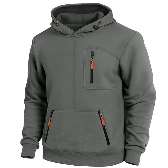 Paiwinds Men's Solid Color Polyester Hooded Sweatshirt, Half-Zip Front & Kangaroo Pocket, Casual Army Green Pullover with Ribbed Trim