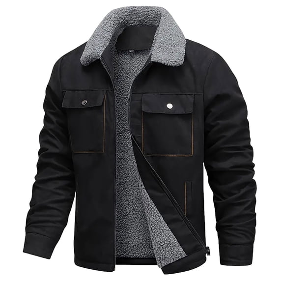Paiwinds Men's Solid Color Lapel Suede Lambskin Jacket with Button & Zipper Closure - Crafted from Quality Materials for Lightweight Warmth, Perfect for Everyday Wear