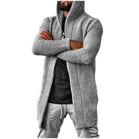 Paiwinds Men's Solid Color Medium-Length Hooded Cardigan with Button/Zipper Closure - Crafted from Soft Polyester/Fleece for Cozy Wear, Pockets Ideal for Layering