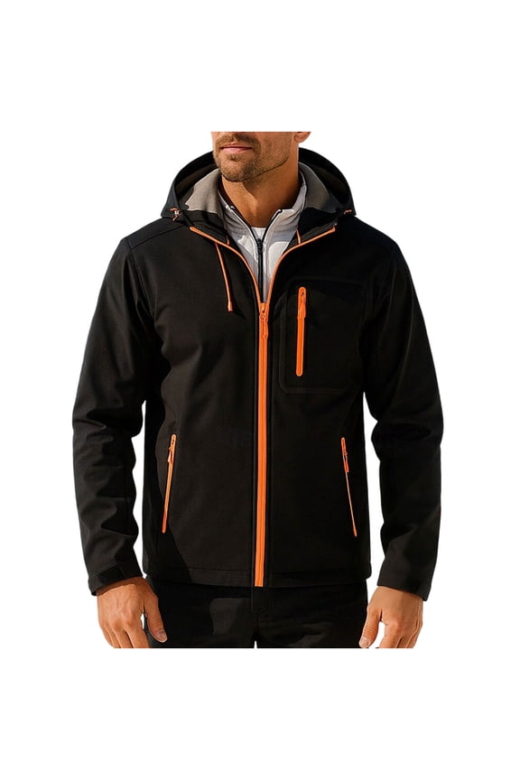 Men's Solid Color Outdoor Jacket with Zipper Pockets & Fleece Lining - Windproof & Water-Resistant, Insulated for Cold Weather Great for Adventures