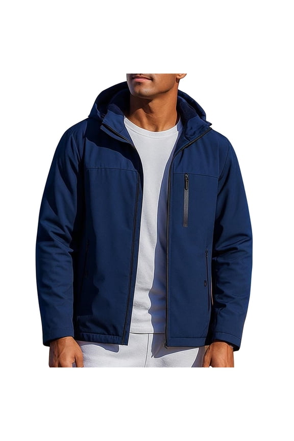 Men's Solid Color Outdoor Jacket with Zipper Pockets & Fleece Lining - Windproof & Water-Resistant, Insulated for Warmth Great for Winter Adventures