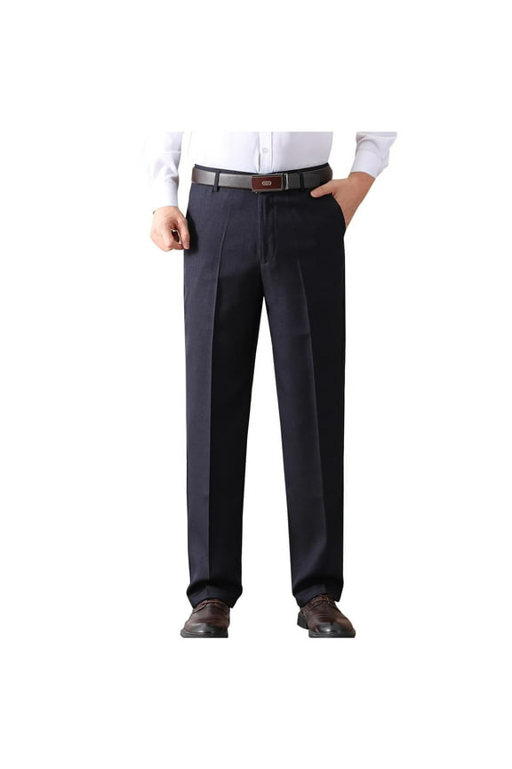 Men's Solid Color Suit Pants with Zipper and Plush Lining for Business Occasions, Winter Wear, Formal Settings, and Comfortable Fit