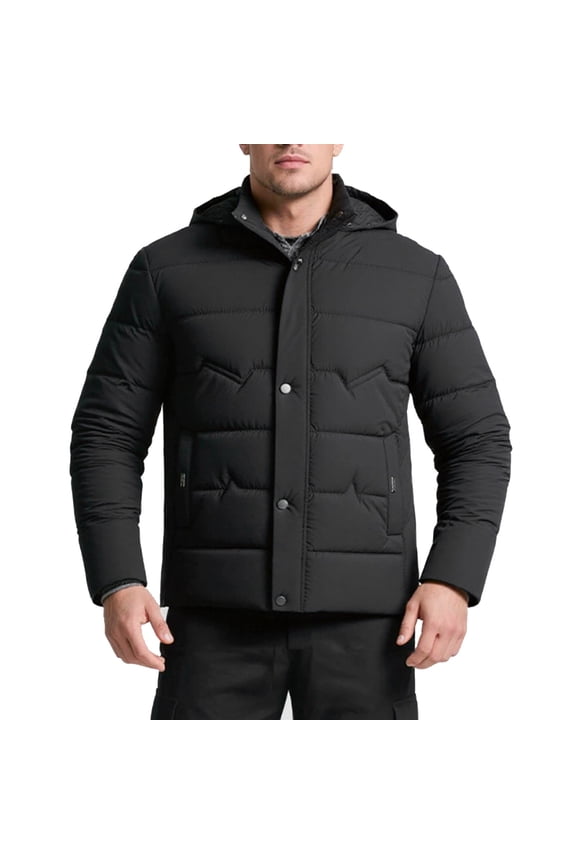 Men's Solid Color Thick Hooded Jacket with Detachable Hood - Designed for Warmth & Versatility, Button/Zipper Closure Ideal for Cool Weather Wear