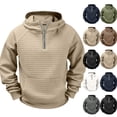 thumbnail image 1 of Paiwinds Men's Solid Color Waffle Knit Hoodie Half Zip Pullover Sweatshirt with Kangaroo Pocket Casual Long Sleeve Hooded Top, 1 of 9