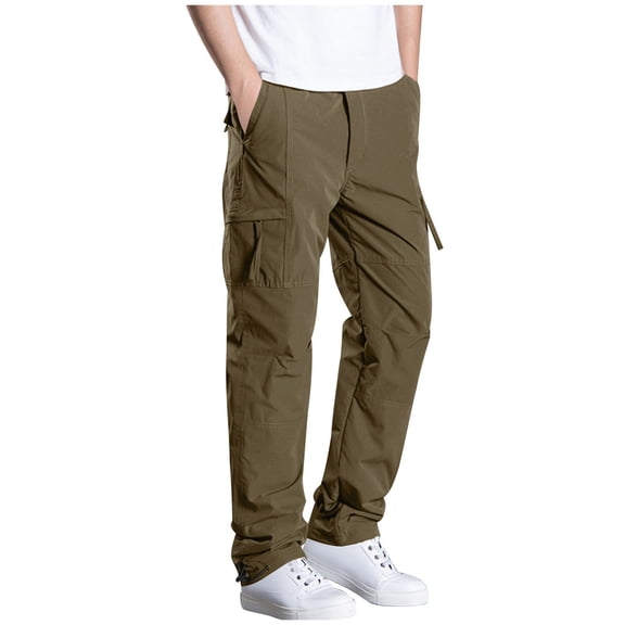 Paiwinds Men's Solid Color Work Pants with Elastic Waist and Multiple Pockets for Functionality, Outdoor Work, Casual Wear, and Durable Use