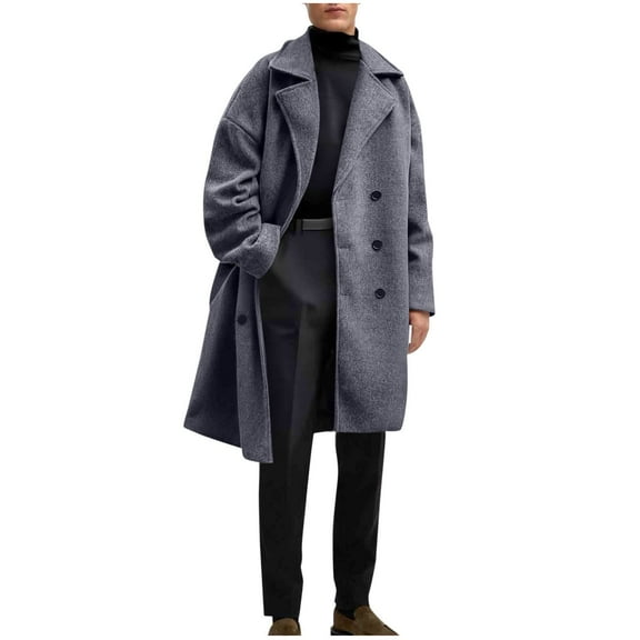 Paiwinds Men's Solid Woolen Mid-Length Coat with Button Closure & Lapel Collar - Tailored from Woolen/Polyester for Breathable Warmth, Suitable for Business & Daily Use