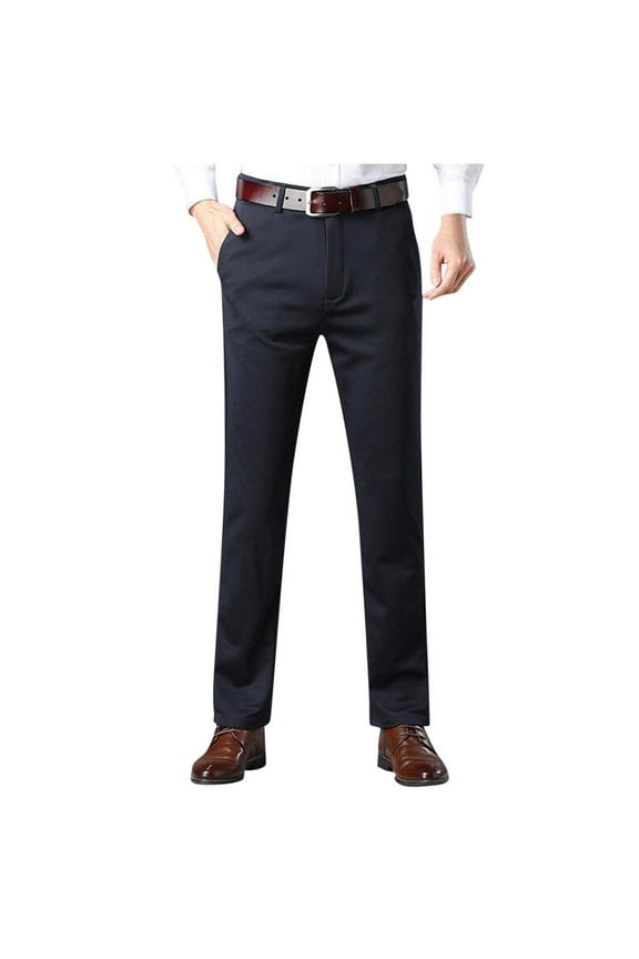 Men's Straight-Leg Khaki Pants with Belt Closure and Patch Embellishment for Business and Outdoor Occasions