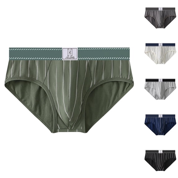 Paiwinds Men's Striped Mid Waist Briefs Breathable Soft Casual Underwear 5-Pack Comfortable Fit