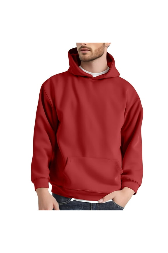 Men's Suede Fleece Hoodie, Solid Color Long Sleeve Pullover with Chest Pocket, Vintage Style Casual Wear for Retro Fashion and Everyday Comfort