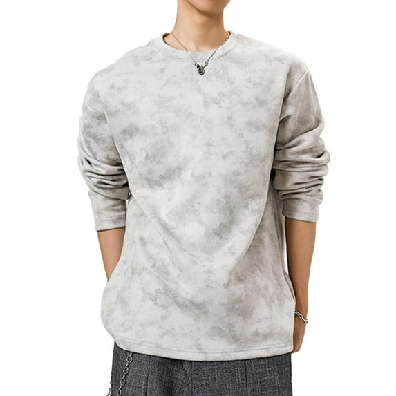 Paiwinds Men's Suede Pullover Sweatshirt with Tie-Dye Print, Casual Long Sleeve Crewneck Top for Streetwear and Daily Relaxation, Loose Fit Comfort