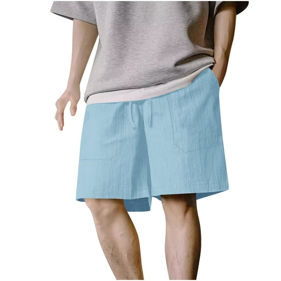 Paiwinds Men’s Summer Casual Drawstring Shorts Elastic Waist Solid Color Polyester for Versatile Daily Wear Spring Summer