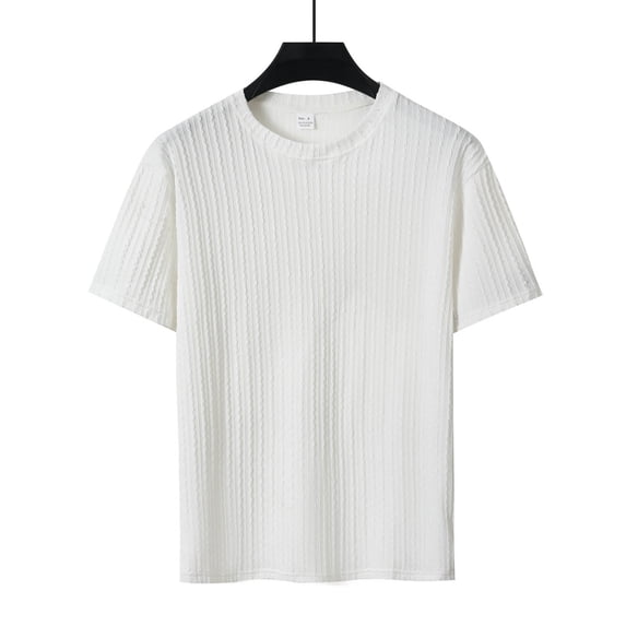 Paiwinds Men’s Texture Solid Round Neck Short Sleeve Tee Polyester-Spandex Breathable,Casual Home Daily Unique Knit,S-3XL 8 Colors