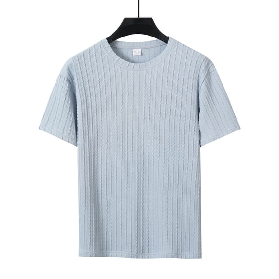 Paiwinds Men’s Texture Solid Round Neck Short Sleeve Tee Polyester-Spandex Breathable,Casual Home Daily Unique Knit,S-3XL 8 Colors