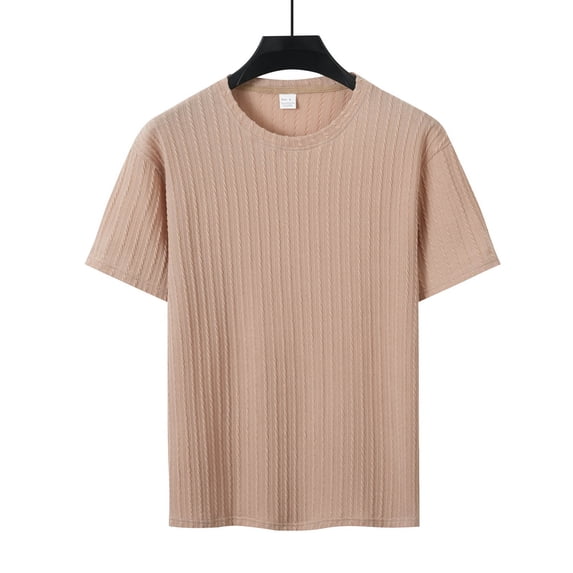 Paiwinds Men’s Texture Solid Round Neck Short Sleeve Tee Polyester-Spandex Breathable,Casual Home Daily Unique Knit,S-3XL 8 Colors
