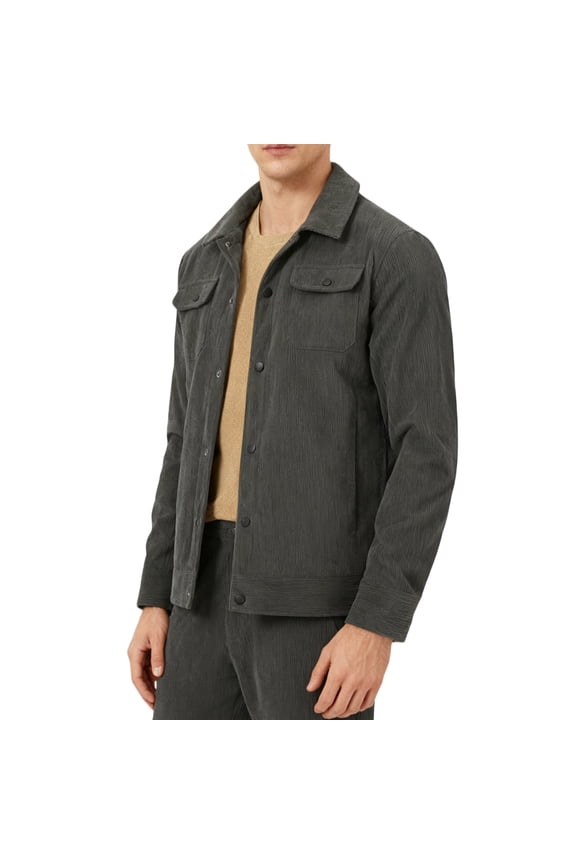 Men's Utility Jacket with Button Closure and Lapel Collar, Practical Design, Solid Color Corduroy Fabric, Multiple Pockets for Workwear and Daily Outings
