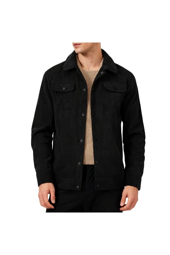 Men's Utility Jacket with Button Closure and Lapel Collar, Practical Design, Solid Color Corduroy Fabric, Multiple Pockets for Workwear and Daily Outings