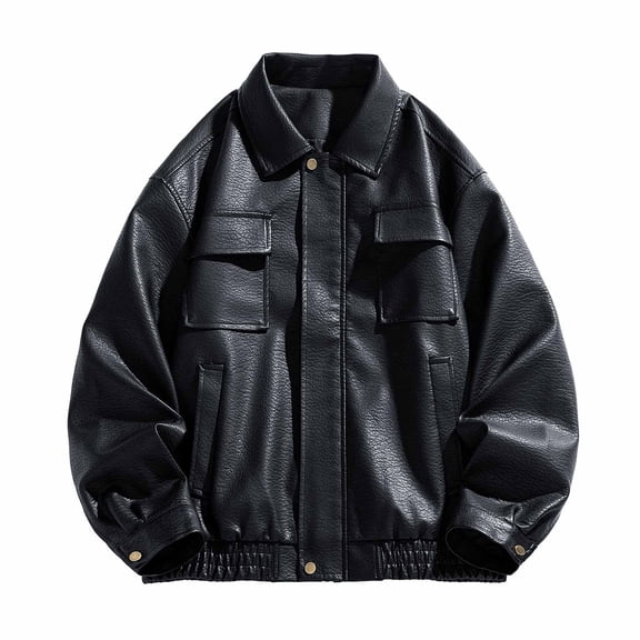 Paiwinds Men's Utility Jacket with Full Zip Closure, Lapel Collar Design, Solid Color, Long Sleeves and Multiple Pockets for Workwear, Daily Outings, and Outdoor Tasks
