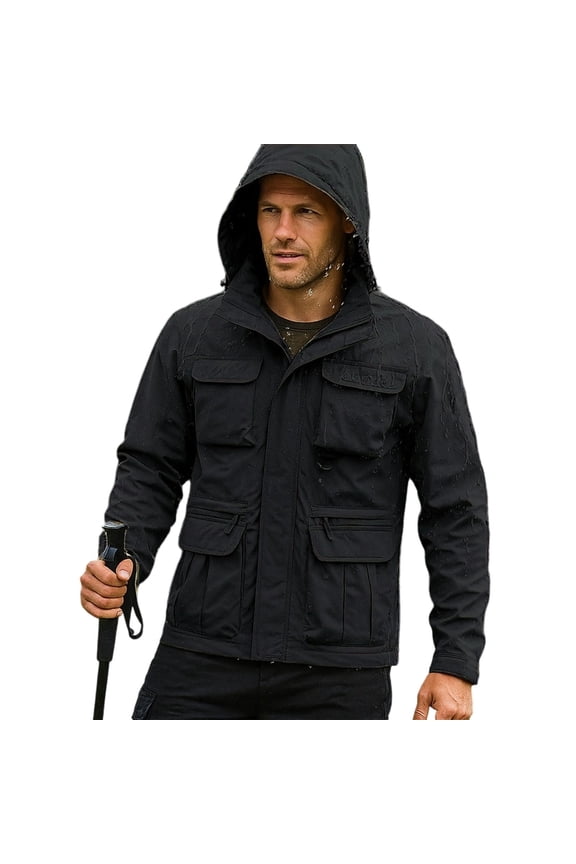 Men's Utility Jacket with Hooded Design, Full Zip Closure, Detachable Sleeves, Windproof and Water Repellent for Outdoor Climbing, Sports, and Adventures