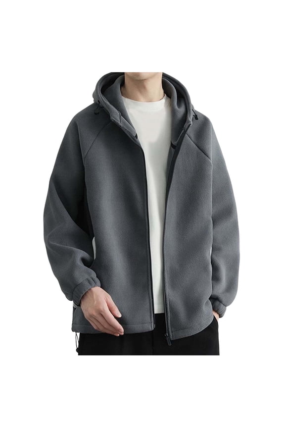 Men's Utility Jacket with Hooded Design, Full Zip Closure, Thick Fleece Lining, and Ample Pockets for Outdoor Work, Casual Wear, and Adventures
