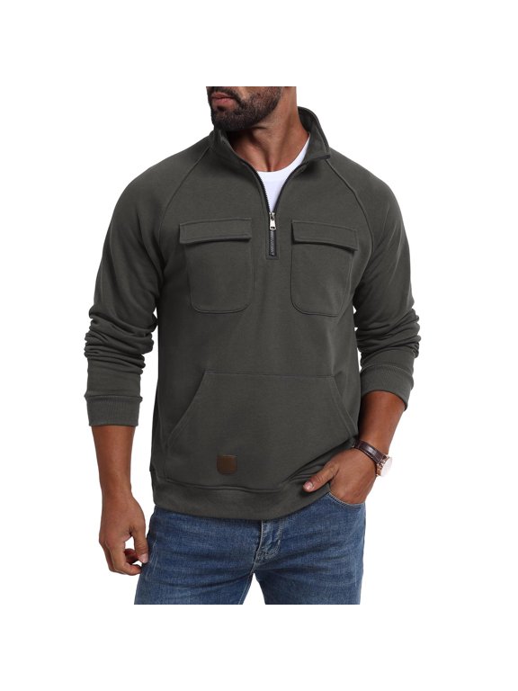 Men's Utility Quarter Zip Pullover, Lightweight Nylon Top with Multiple Pockets & Stand Collar, Breathable Long Sleeve Shirt for Summer Outdoor Wear
