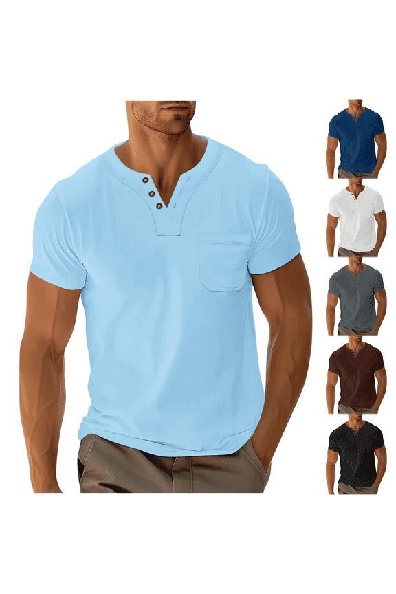 Men’s V-Neck Casual Short Sleeve Pocket Tee Nylon-Spandex Breathable,Chest Pocket Summer Daily,M-3XL 6 Colors