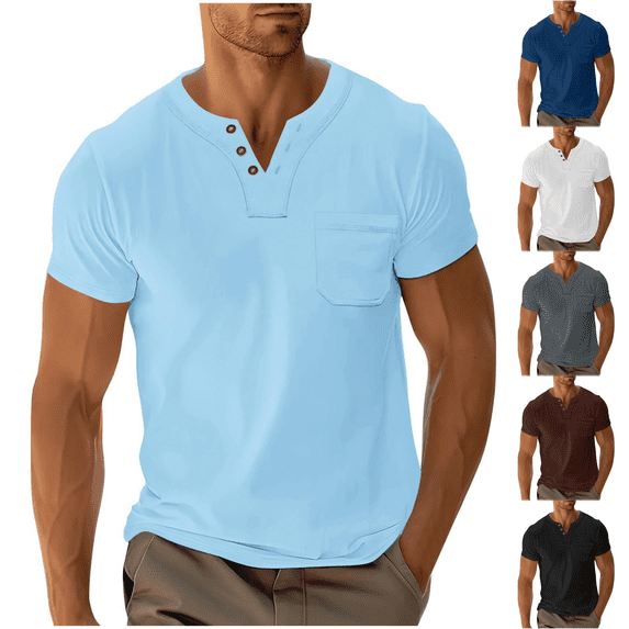Paiwinds Men’s V-Neck Casual Short Sleeve Pocket Tee Nylon-Spandex Breathable,Chest Pocket Summer Daily,M-3XL 6 Colors