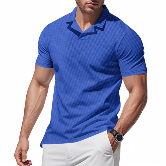Paiwinds Men’s Waffle Lapel Short Sleeve Tee Poly-Ray-Cotton-Spandex Texture,Casual Lounging Weekend Unique,S-3XL 8 Colors