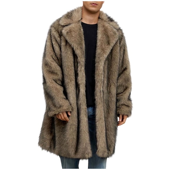 Paiwinds Men's Warm Long Faux Fur Coat, Winter Solid Turn-Down Collar Outerwear. Extended Length for Enhanced Coverage and Style, Ideal for Braving the Winter Elements
