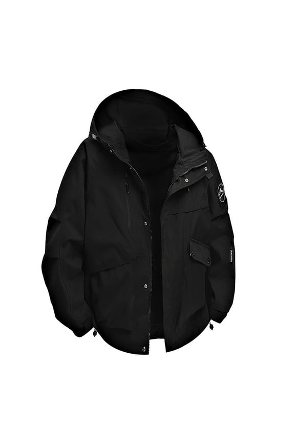 Men's Waterproof Windproof Hooded Storm Jacket with Zipper Closure and Multiple Pockets for Outdoor Adventures Hiking Camping and Daily Casual Wear