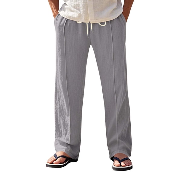 Paiwinds Men's Wide-Leg Palazzo Pants with Elastic Waist and Fringe Touches for Everyday Comfort and Casual Outdoor Activities