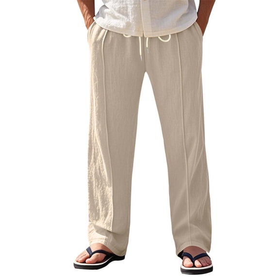 Paiwinds Men's Wide-Leg Palazzo Pants with Elastic Waist and Fringe Touches for Everyday Comfort and Casual Outdoor Activities