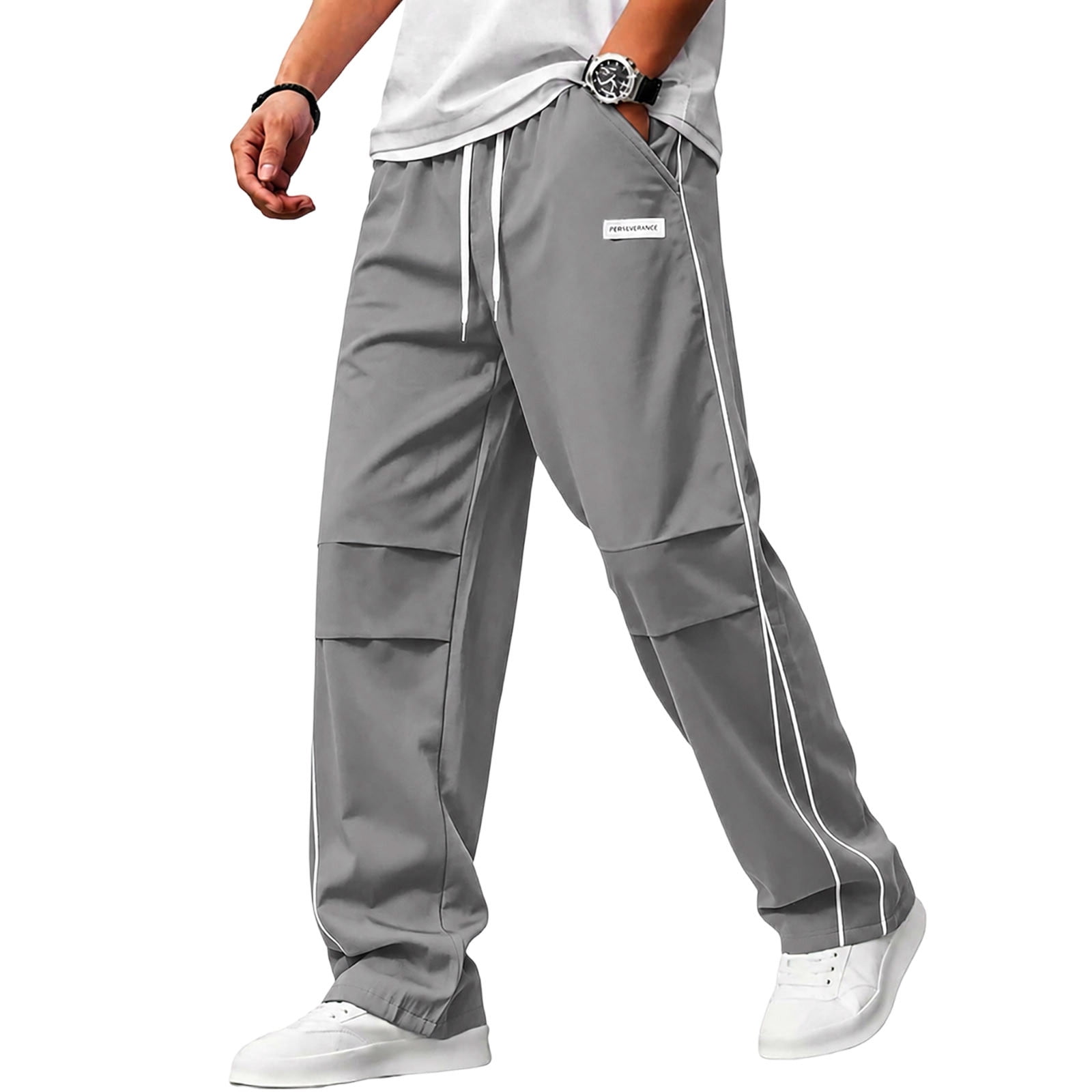 Paiwinds Men's Wide Leg Track Pants Side Stripe Drawstring Elastic ...