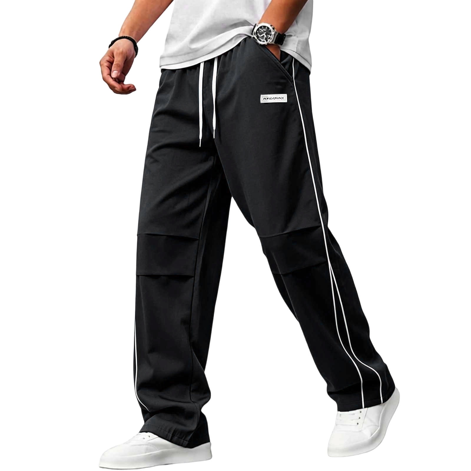 Paiwinds Men's Wide Leg Track Pants Side Stripe Drawstring Elastic ...