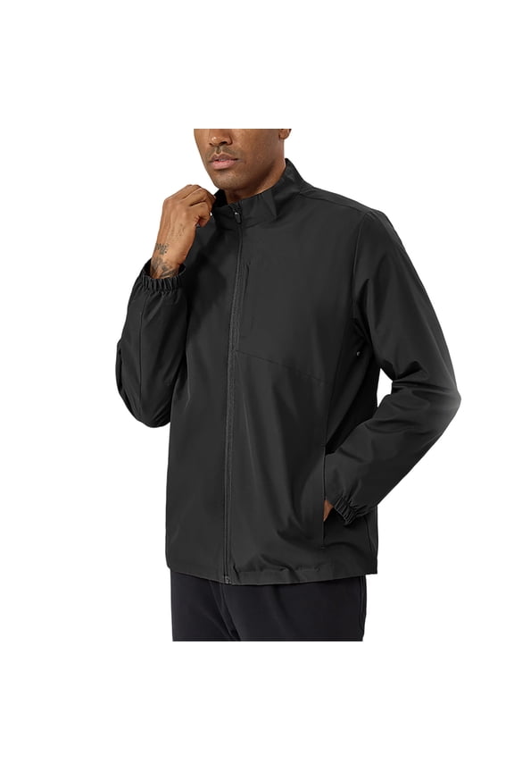 Men's Windbreaker Jacket with Full Zip Closure, Water Repellent Stand Collar, Windproof Design, and Lightweight Protection for Outdoor Activities, Running, and Casual Wear