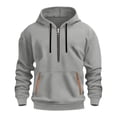 thumbnail image 1 of Paiwinds Men's Stretchy Polyester Half-Zip Hoodie with Arm Pocket, Drawstring Hood & Ribbed Cuffs, Casual Beige Pullover Top, 1 of 4