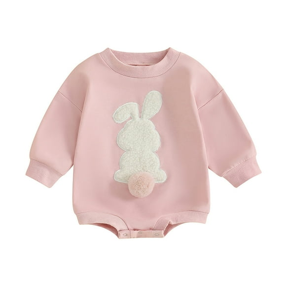 Paiwinds Newborn Onesie, Baby Outfits, Easter Bunny Embroidered Jumpsuit Round Neck Long Sleeve Romper, 60,70,80,90