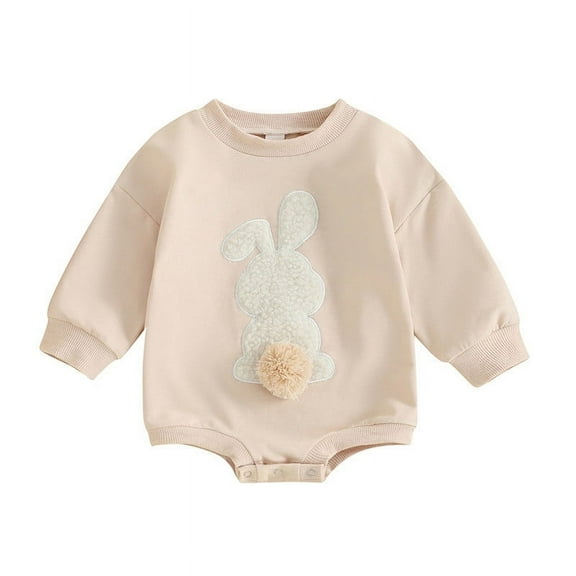 Paiwinds Newborn Onesie, Baby Outfits, Easter Bunny Embroidered Jumpsuit Round Neck Long Sleeve Romper, 60,70,80,90