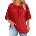 thumbnail image 1 of Paiwinds Plus Size Women's Round Neck Short Sleeve Loose Fit T-Shirt Casual Solid Color Top Soft Polyester Spandex, 1 of 9