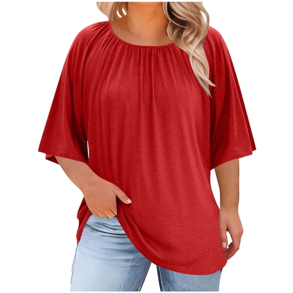 Paiwinds Plus Size Women's Round Neck Short Sleeve Loose Fit T-Shirt Casual Solid Color Top Soft Polyester Spandex