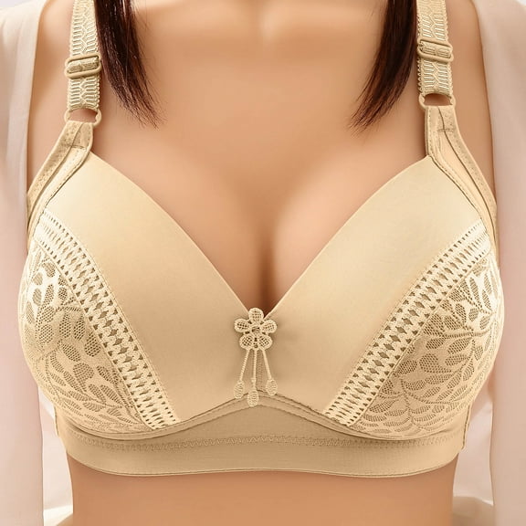 Woman's Solid Color Comfortable Hollow Out Perspective Bra Underwear No Rims Beige