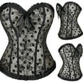 thumbnail image 1 of Women Corset Polka Dots Lace Court Style Waist Breast Support Shapewear Black, 1 of 9