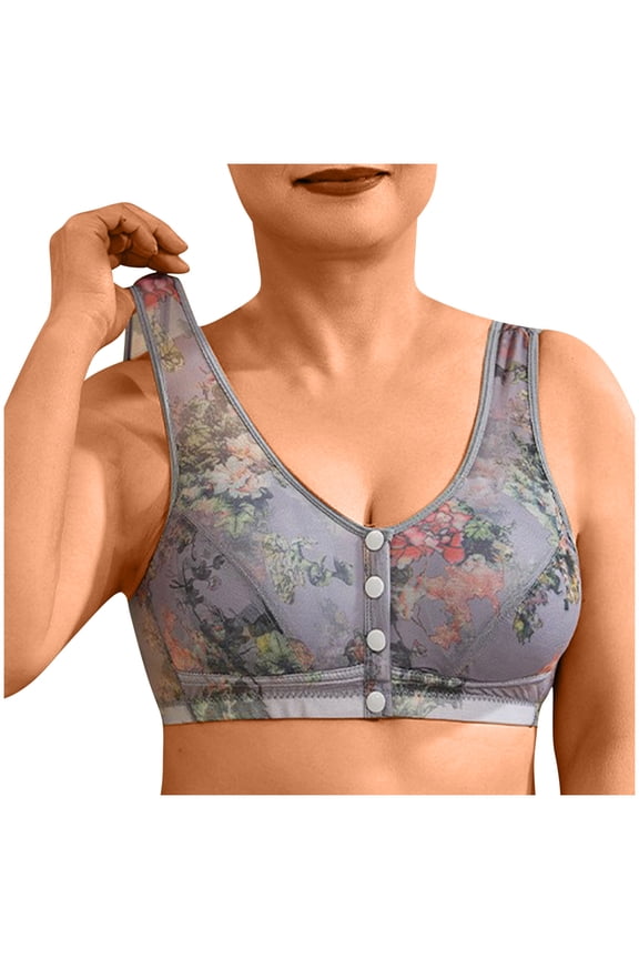Seamless Wireless Push Up Bra for Older Women, Ice Silk and Lace Front Closure Design, Lightweight Support with Widened Straps for Everyday or Maternity Use